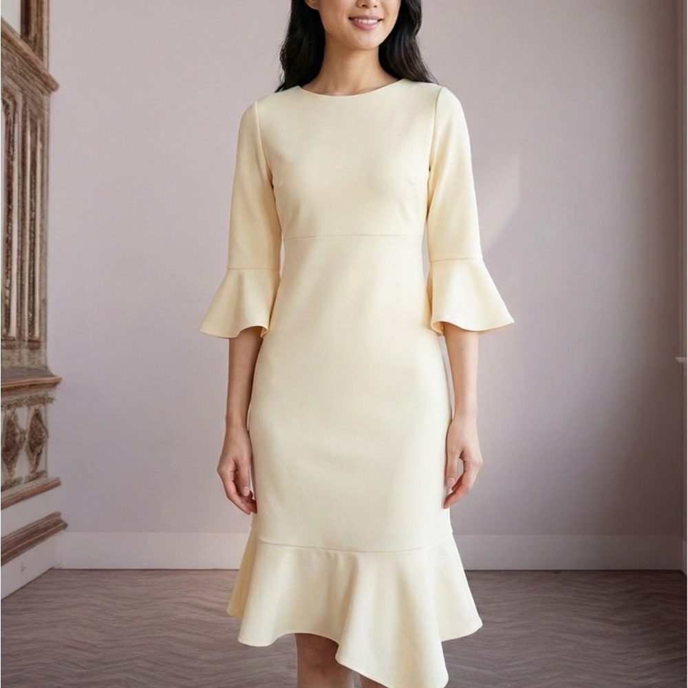 Betsey Johnson yellow cream  Bell Sleeve Dress